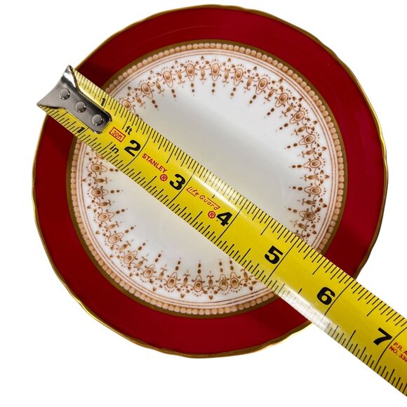 Royal Worcester Regency Red Cream Soup Cup Saucer Set Ruby Gold Trim Bone China - Picture 12 of 12